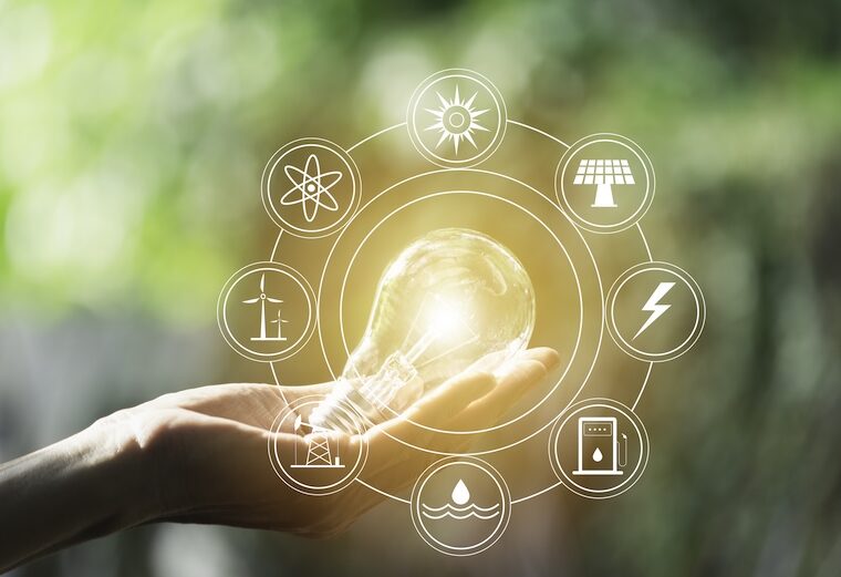 Glödlampa med energiikoner